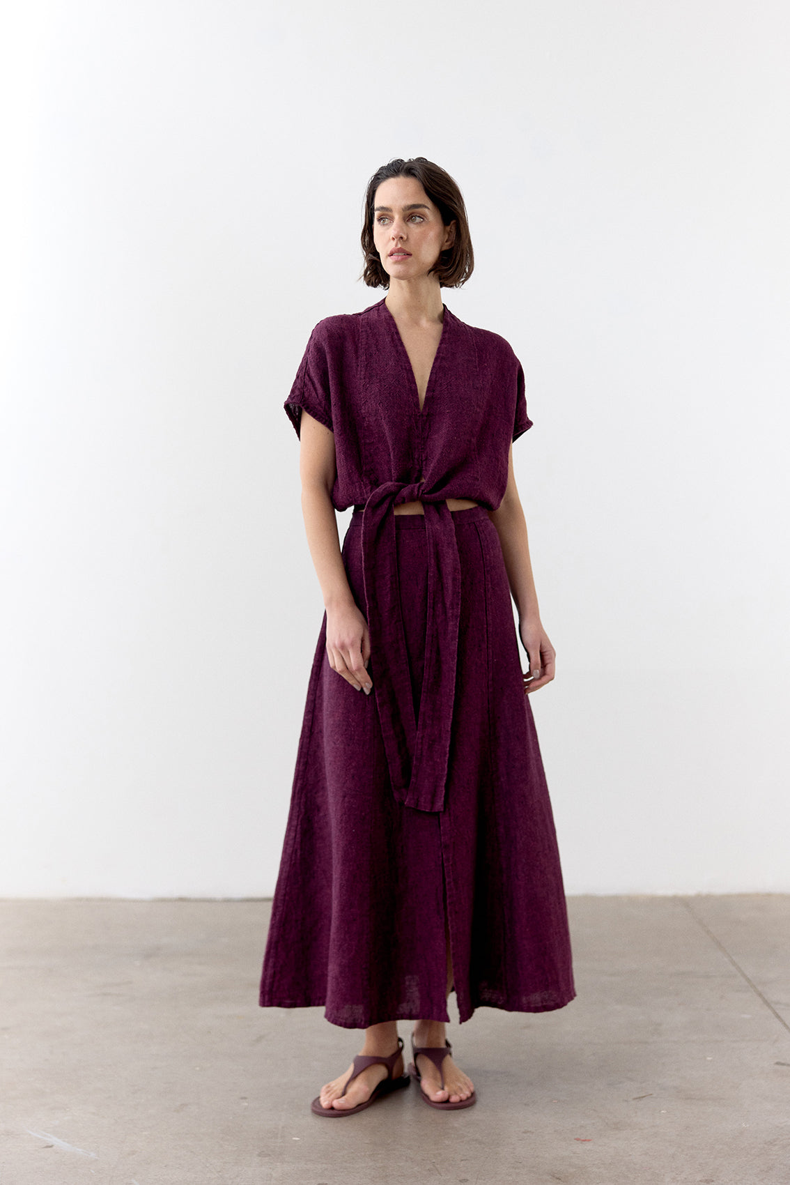 Flared Maxi Linen Skirt - Vino