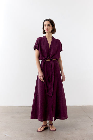 Flared Maxi Linen Skirt - Vino