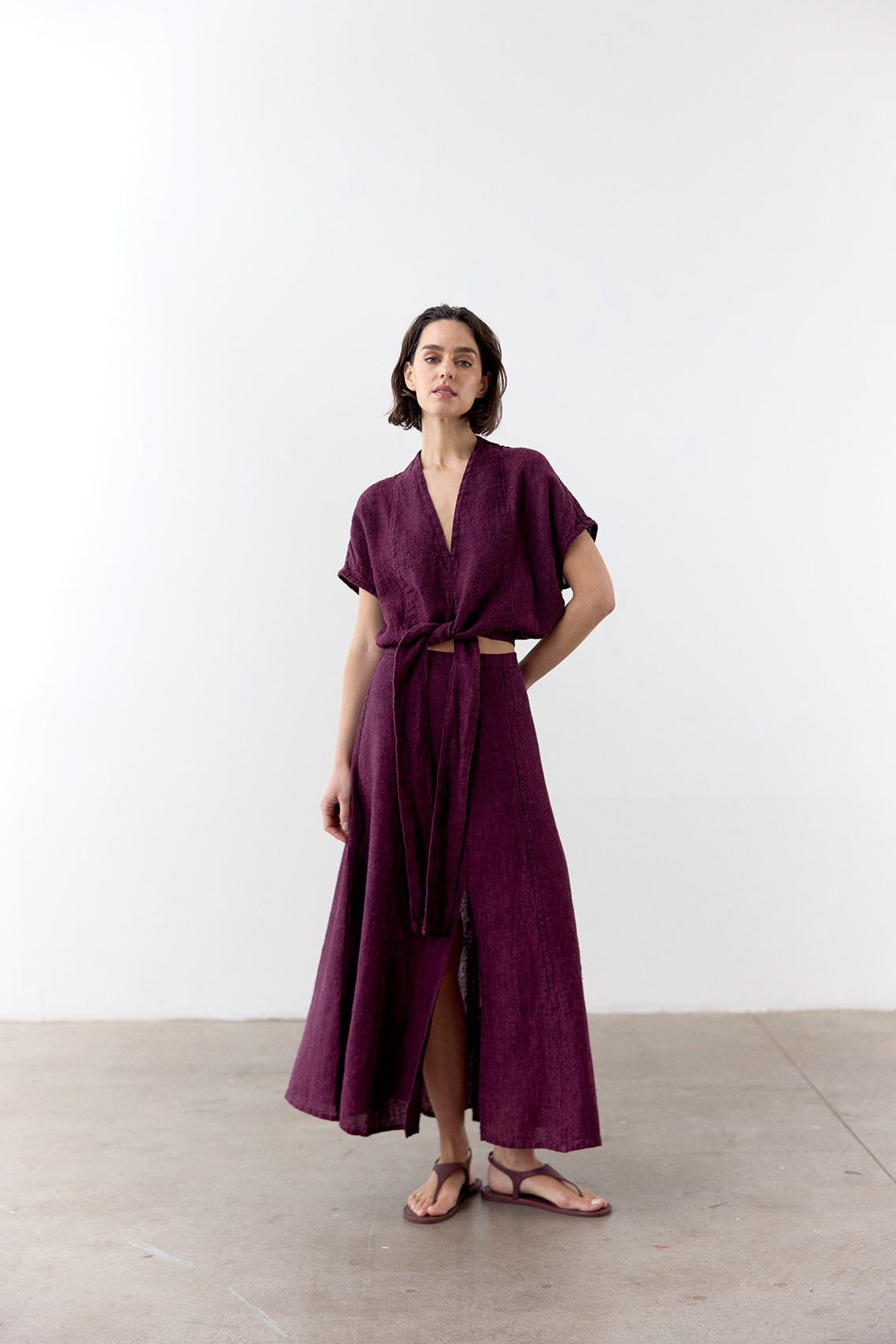 Flared Maxi Linen Skirt - Vino