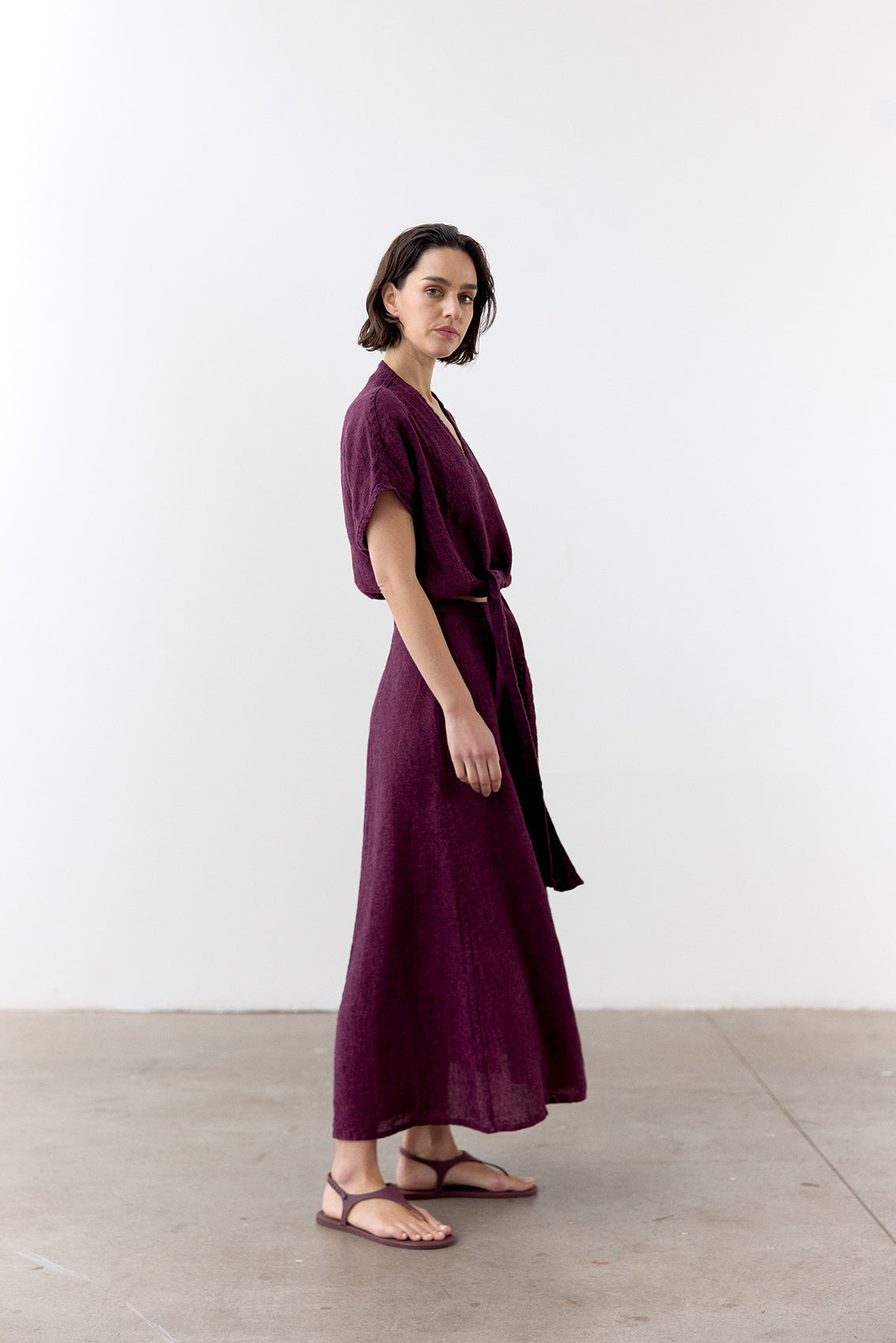 Tie-Waist Linen Top - Vino