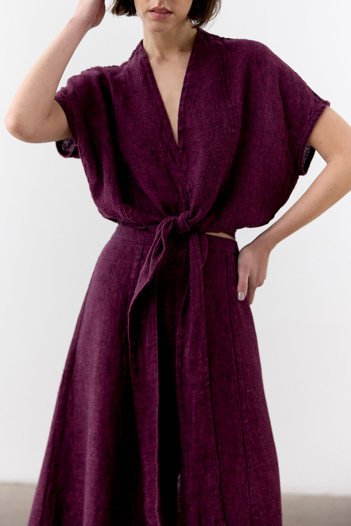 Flared Maxi Linen Skirt - Vino
