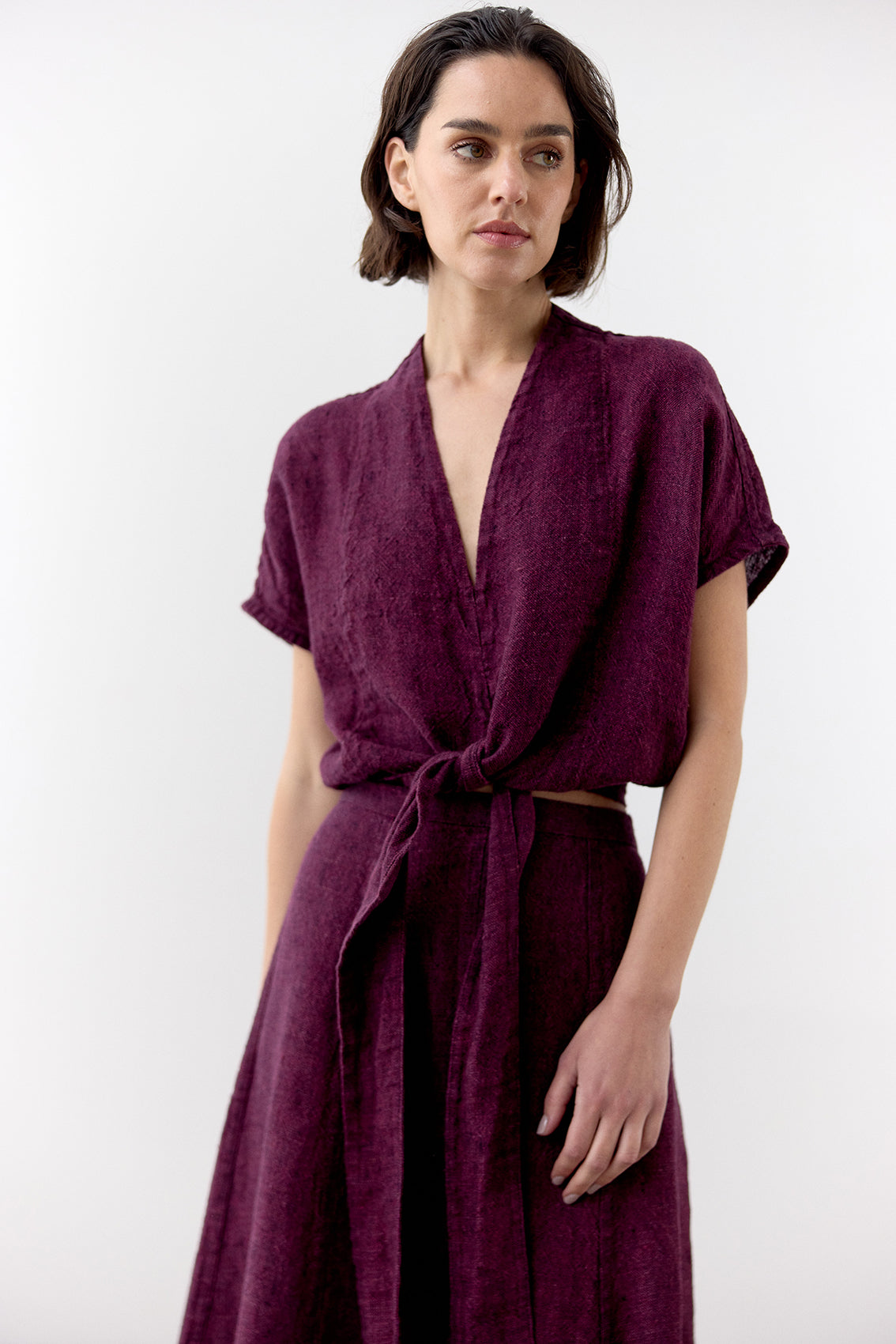 Tie-Waist Linen Top - Vino