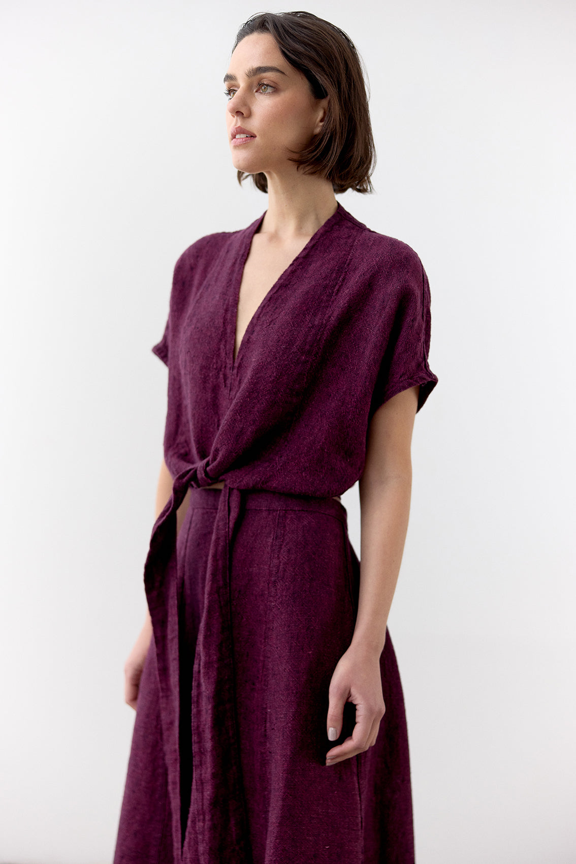 Tie-Waist Linen Top - Vino