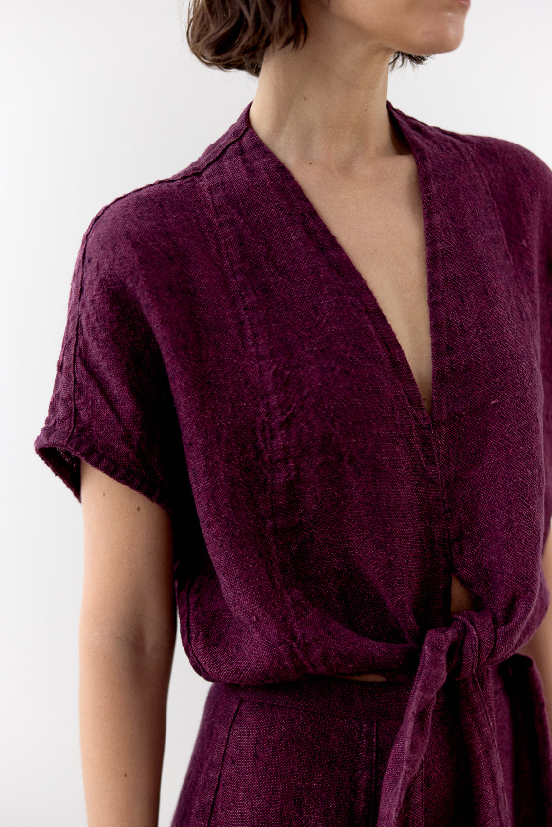 Tie-Waist Linen Top - Vino