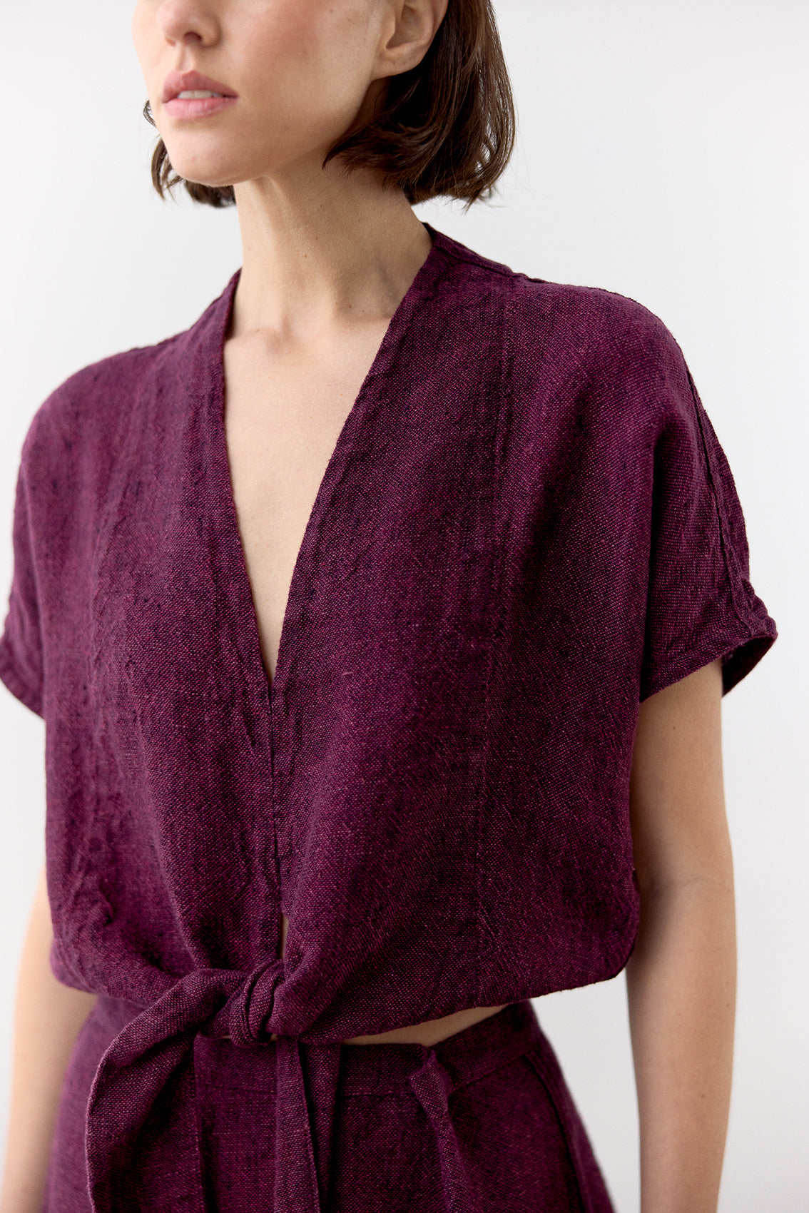 Tie-Waist Linen Top - Vino