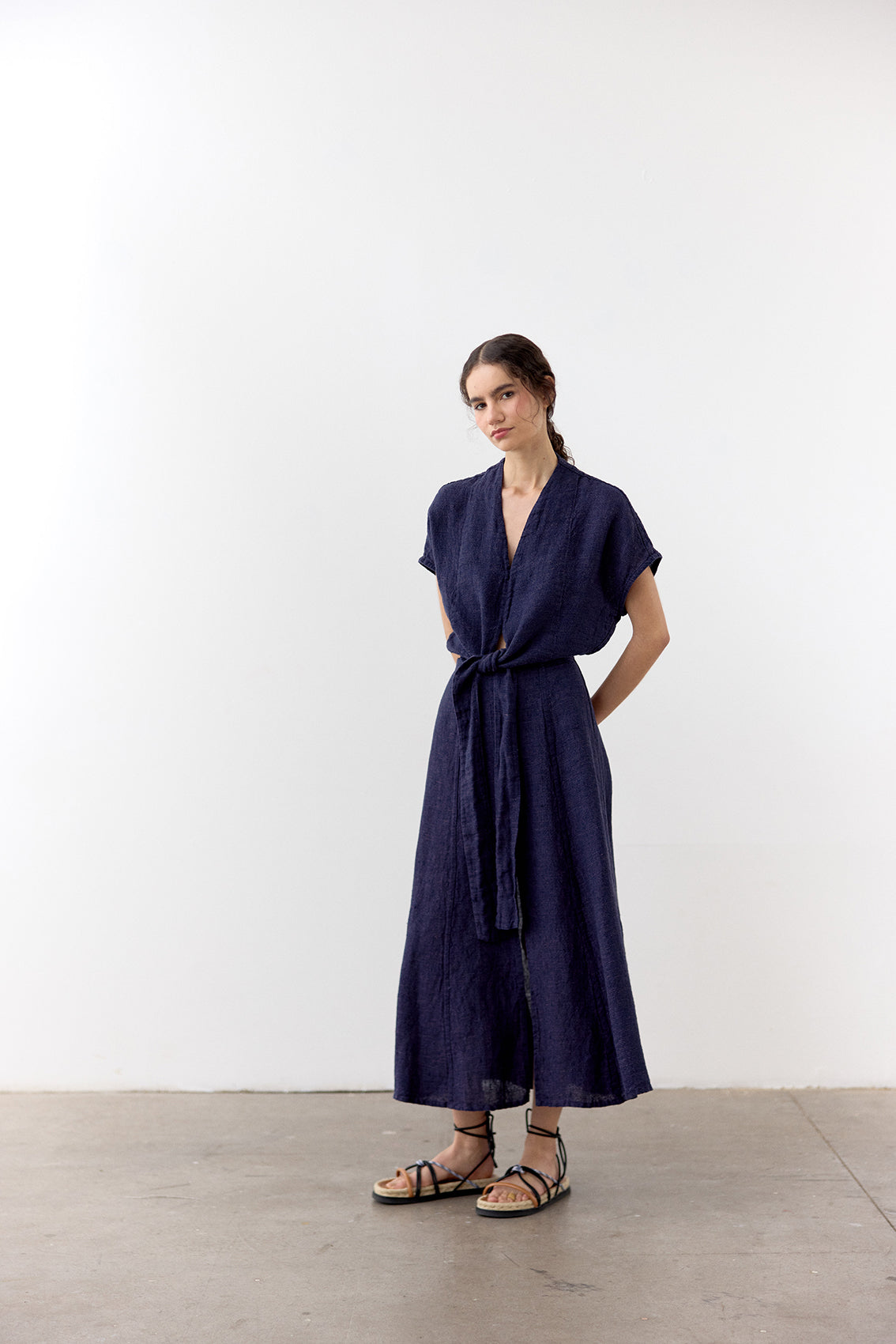 Tie-Waist Linen Top - Arándano