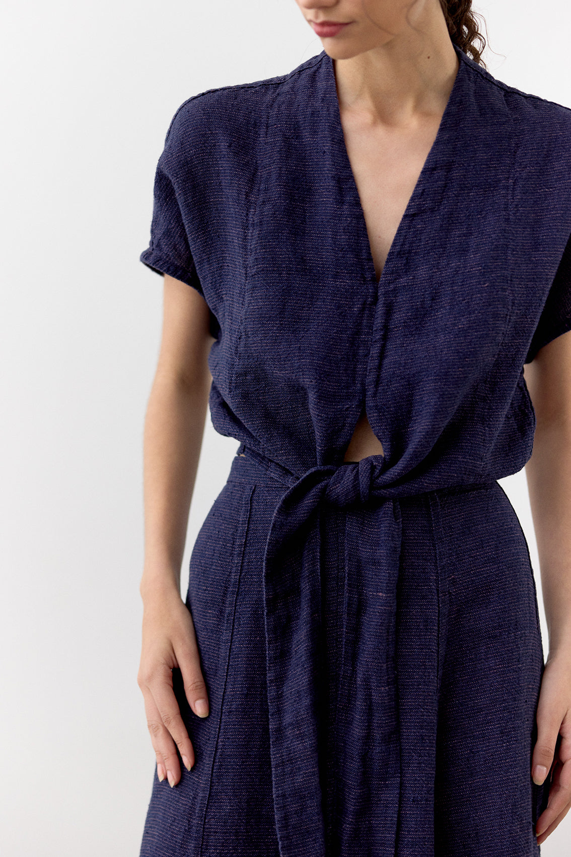 Tie-Waist Linen Top - Arándano