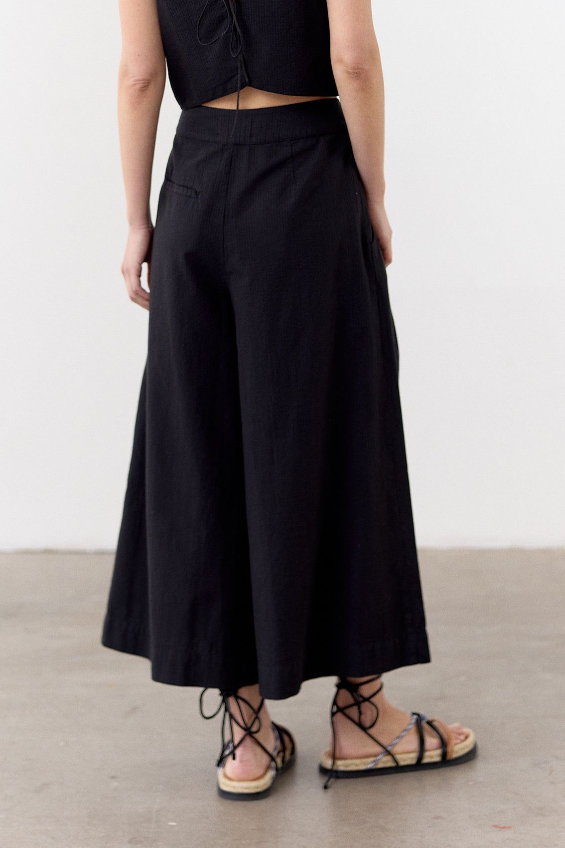 Pantalón Ancho Algodón Labrado - Ónix