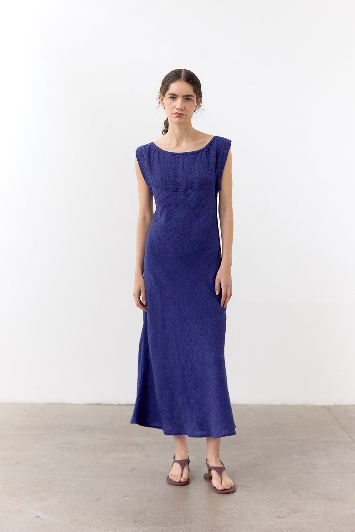 Bias Cut Yoke Linen Dress - Ultramar