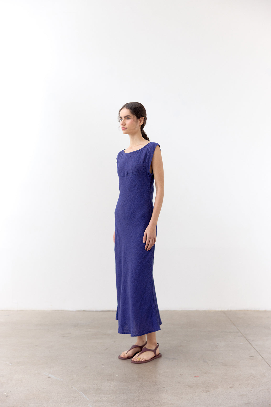 Bias Cut Yoke Linen Dress - Ultramar