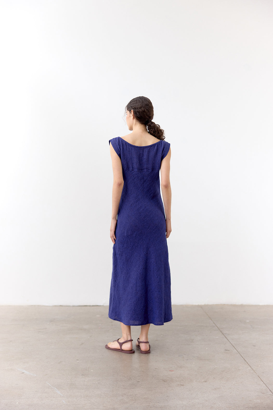 Bias Cut Yoke Linen Dress - Ultramar