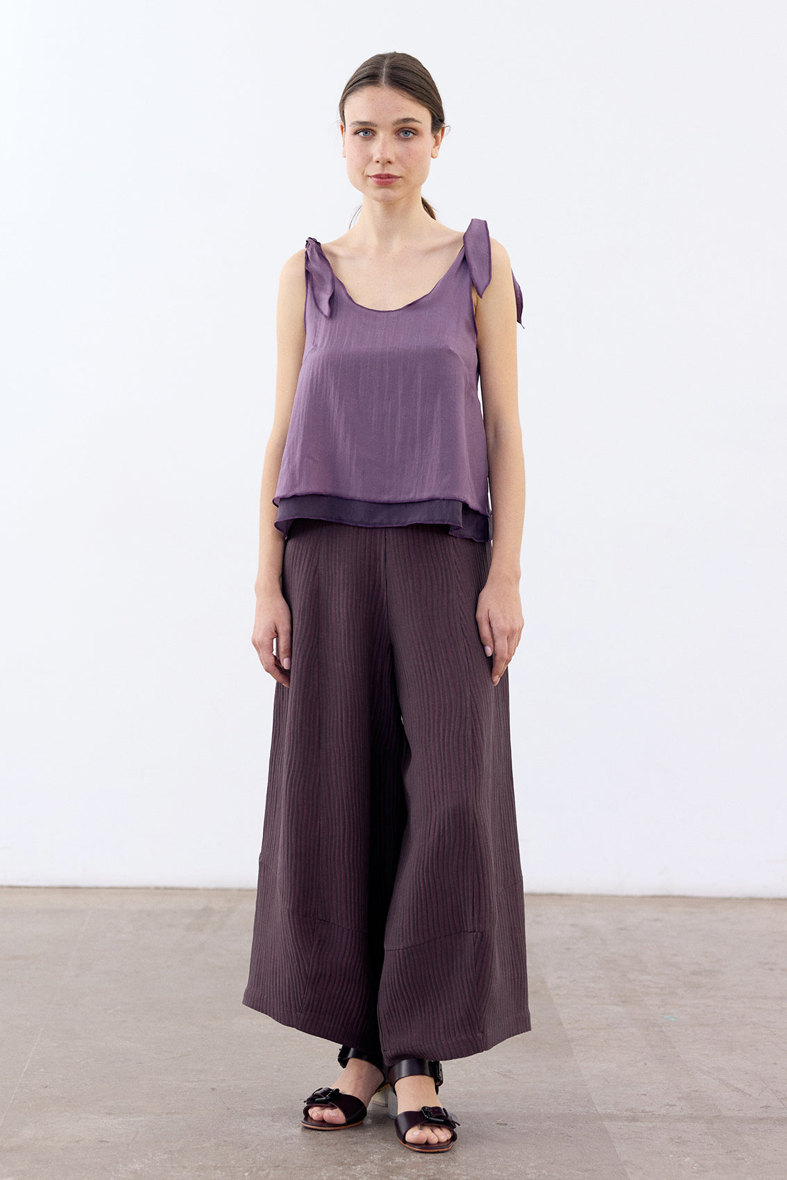 Double-Layer Silk Top - Berenjena/Lavanda