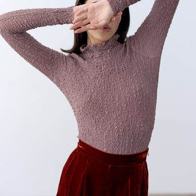 Crinkle Texture Turtleneck Top Silk - Malva