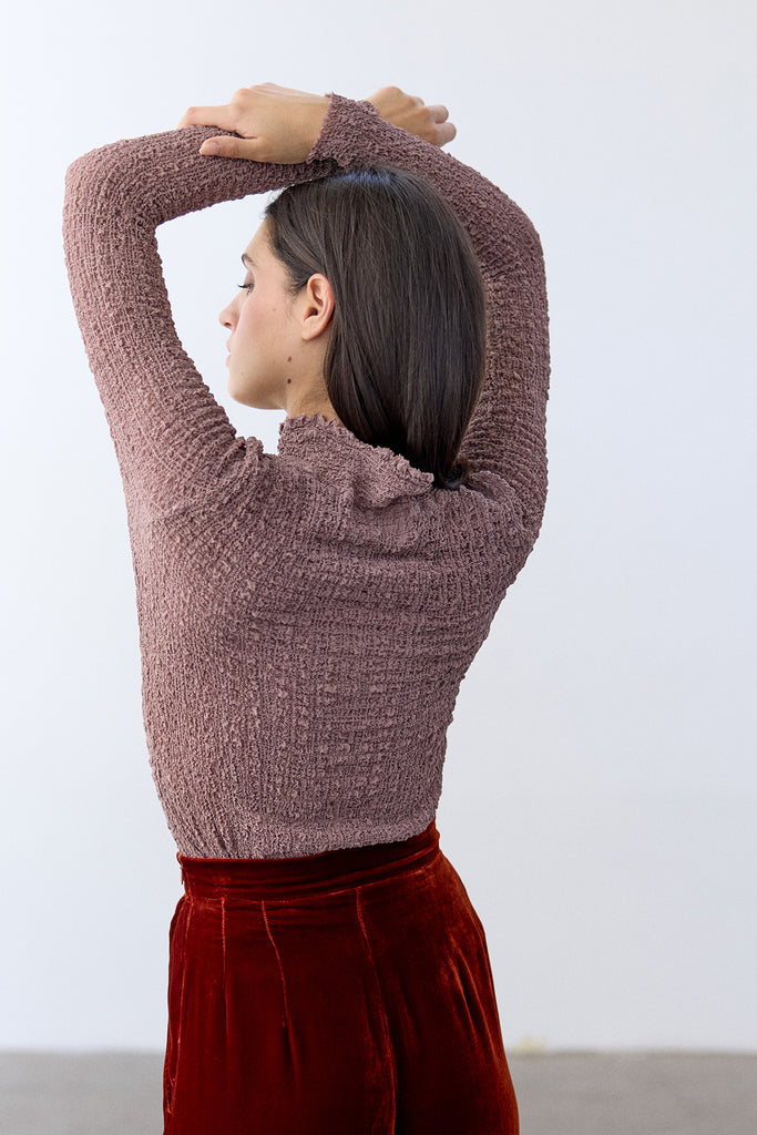 Crinkle Texture Turtleneck Top Silk - Malva