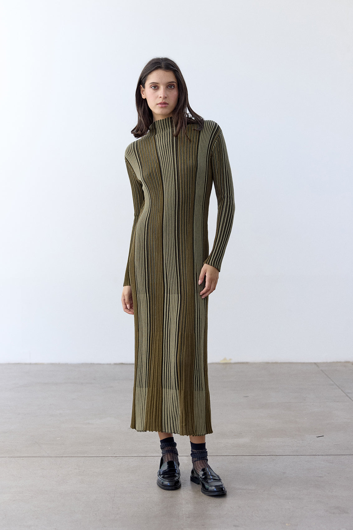 Vestido Tejido Medio Cuello Algodón Pima - Musgo