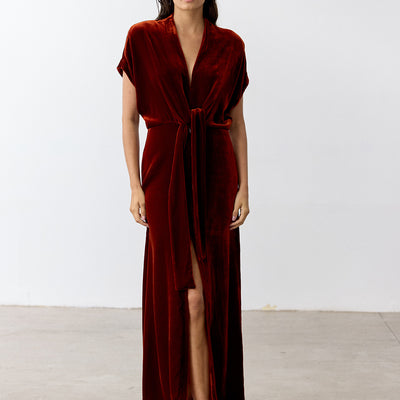 Vestido Nudo Ablusonado Terciopelo - Paprika