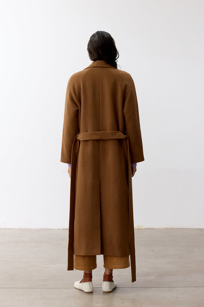 Notch Collar Long Baby Alpaca Coat - Camel