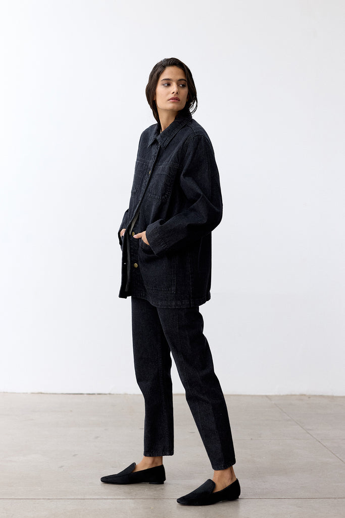 Recycled Denim Workwear Jacket - Black