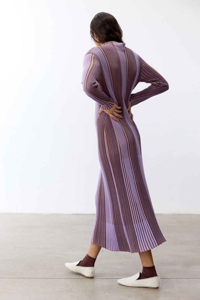 Mock Neck Contrast Knitted Dress Pima Cotton - Lavanda