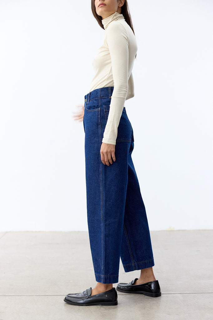 Recycled Denim Relaxed Buttoned Jeans - Blue