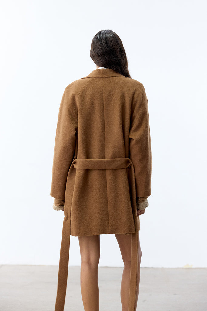 Notch Collar Short Baby Alpaca Coat - Camel