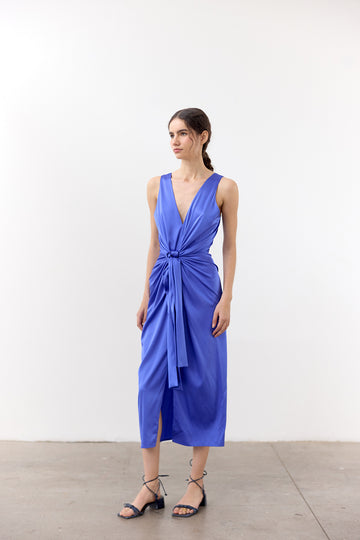 V-Neck Wrap Silk Dress - Lirio
