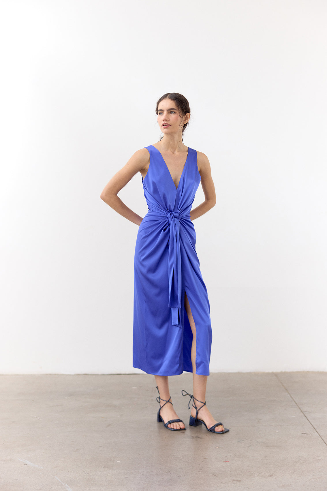 V-Neck Wrap Silk Dress - Lirio
