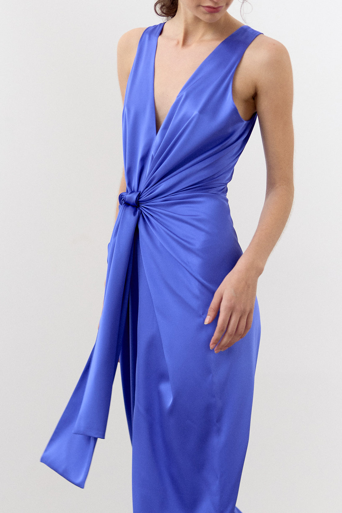 V-Neck Wrap Silk Dress - Lirio