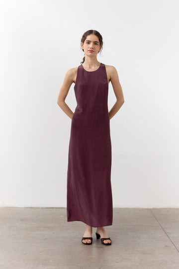 Crinkled Lyocell Halter Dress - Vino