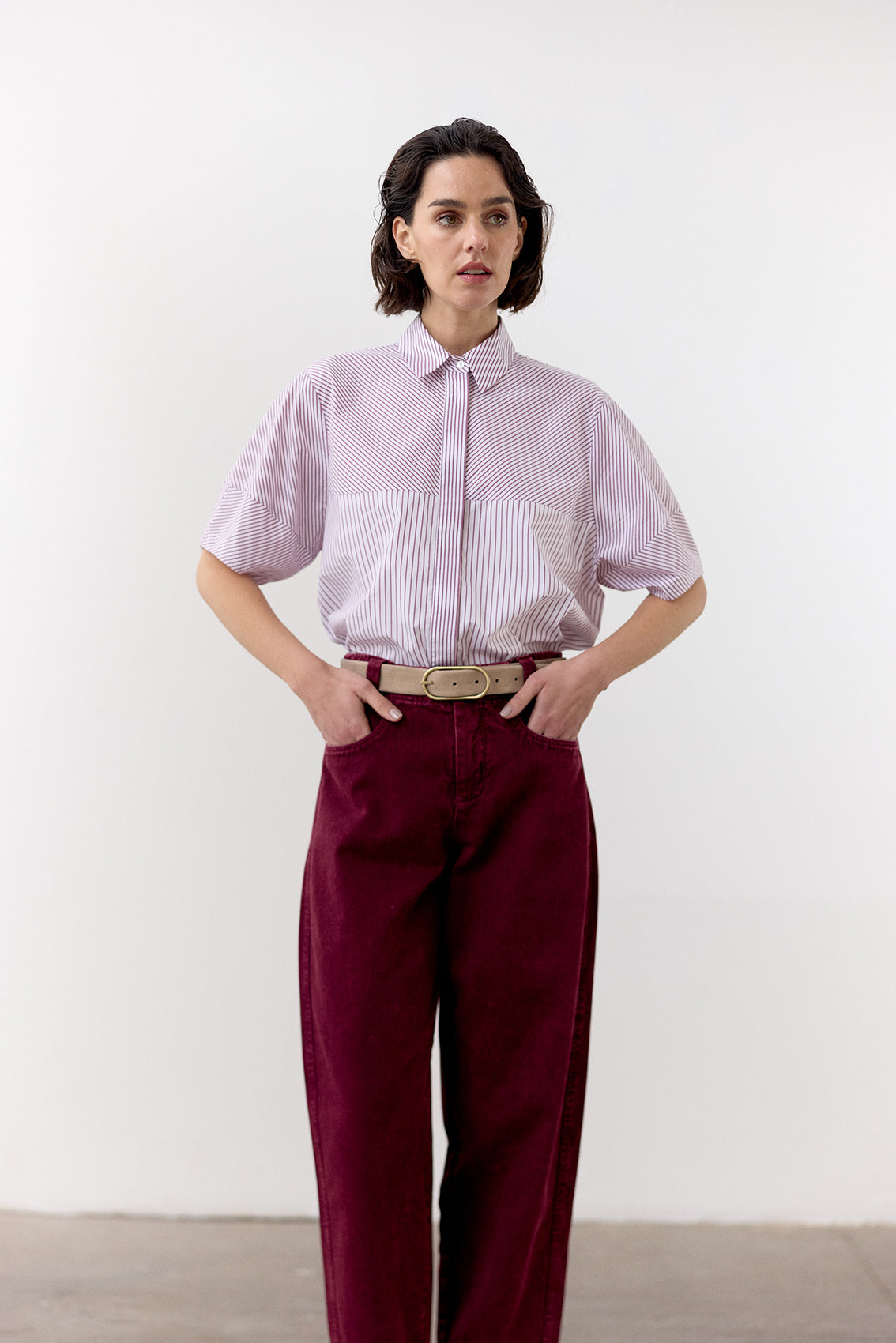 Cinturón Angosto de Cuero Nobuk - Beige