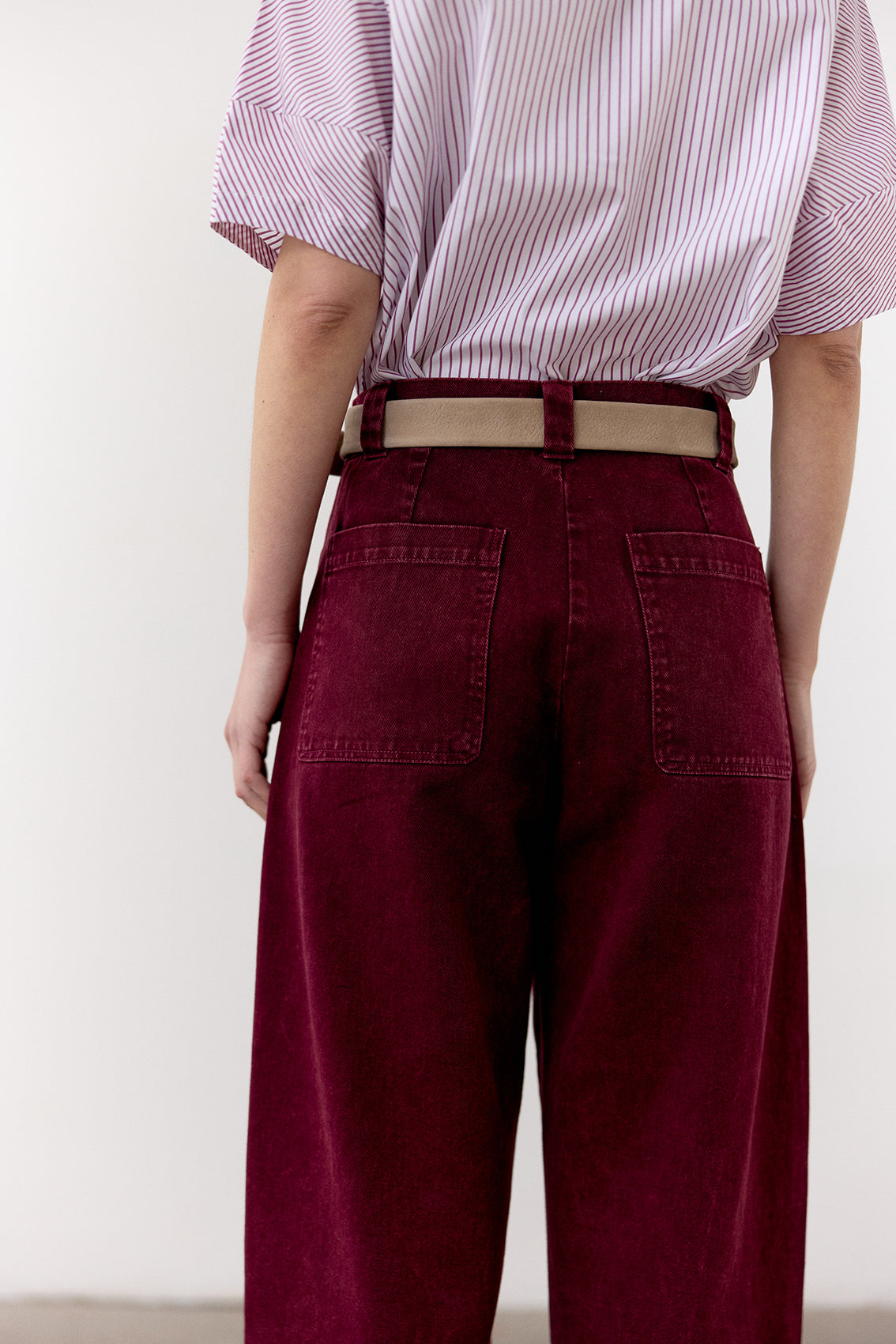 Cinturón Angosto de Cuero Nobuk - Beige