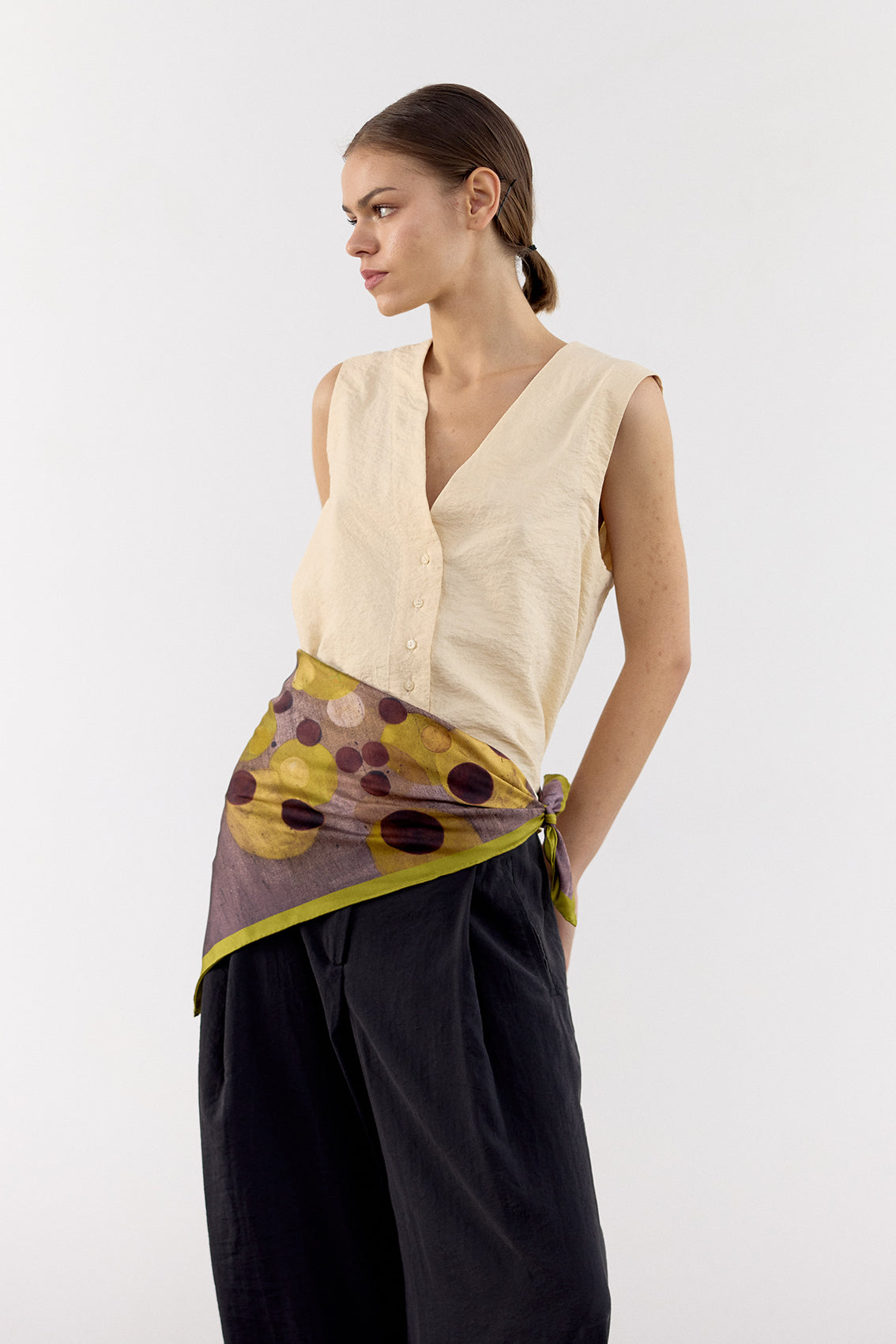 Crinkled Silk Vest Top - Mantequilla
