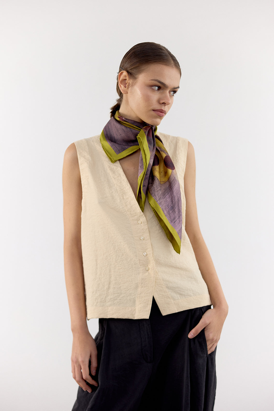 Crinkled Silk Vest Top - Mantequilla