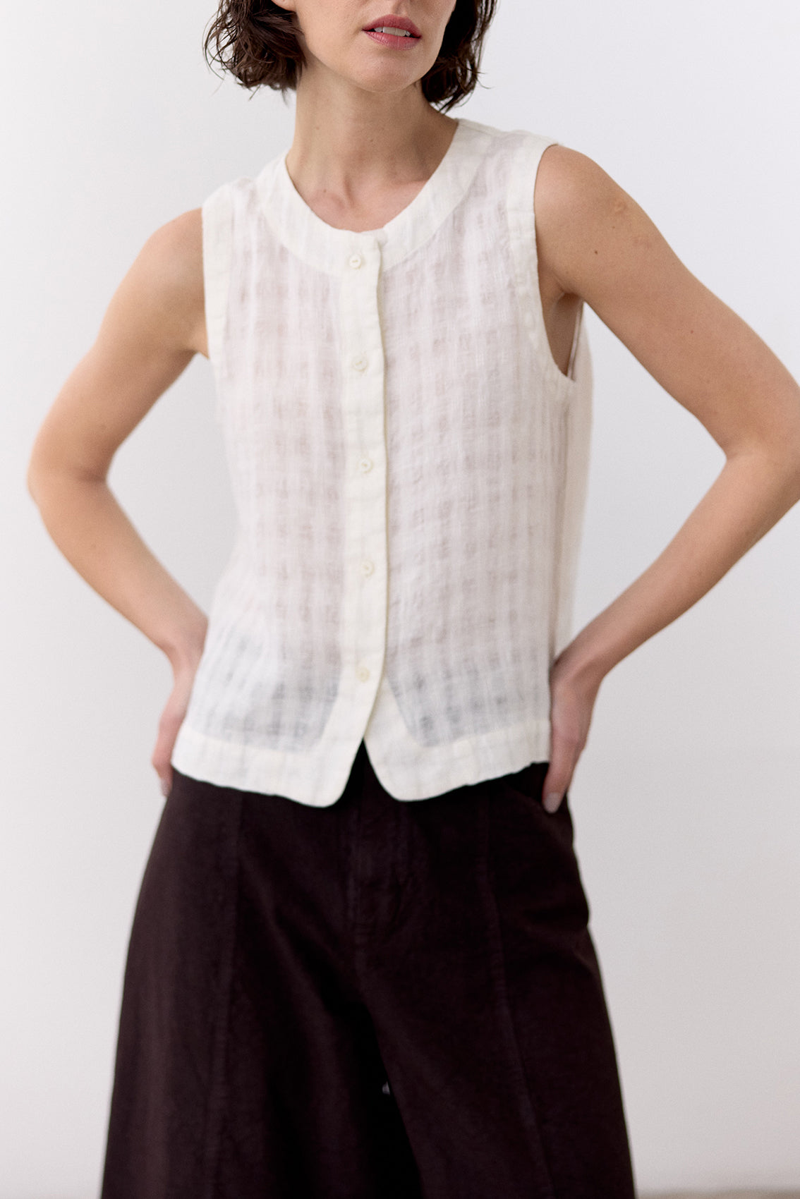 Gingham Buttoned Linen Top - Sal