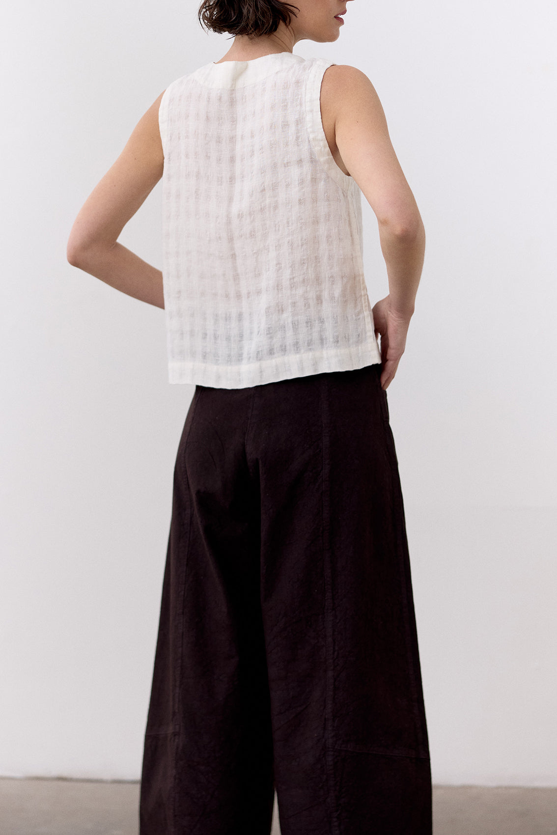 Pantalón Ancho Curvo Algodón Rugoso - Tierra