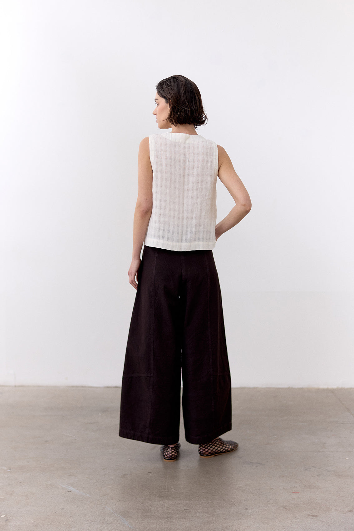 Pantalón Ancho Curvo Algodón Rugoso - Tierra