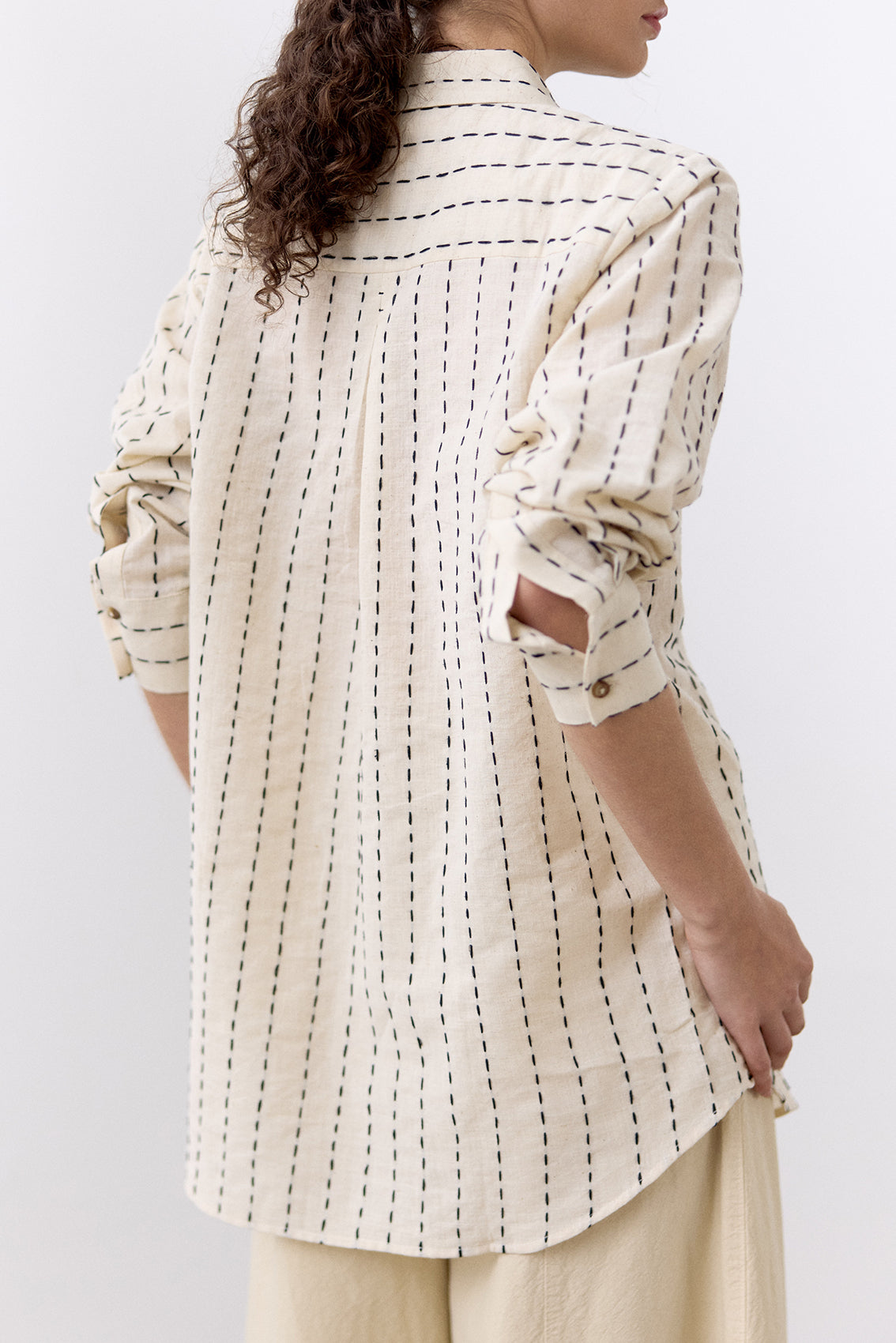Contrast Stitching Cotton Blouse