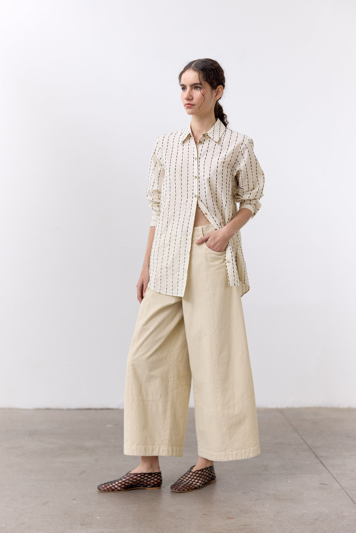 Contrast Stitching Cotton Blouse