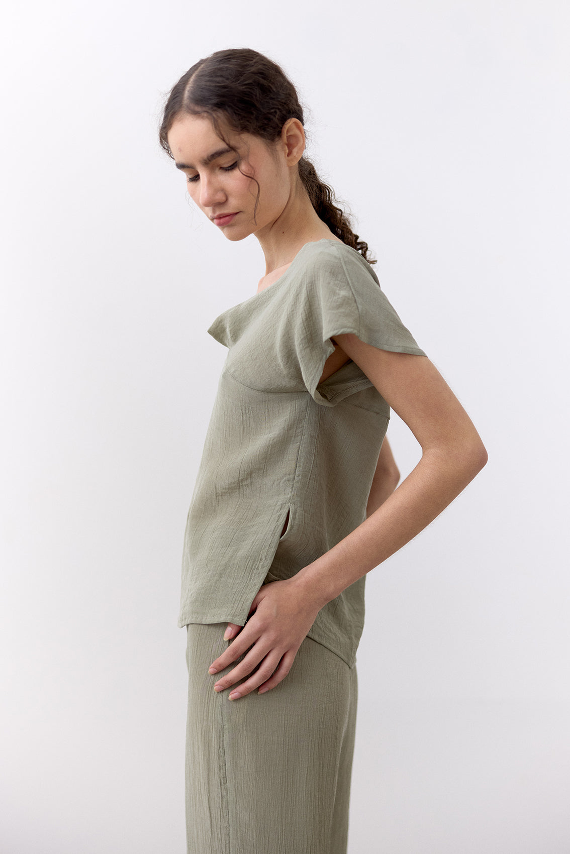 Crinkled Lyocell Top - Musgo