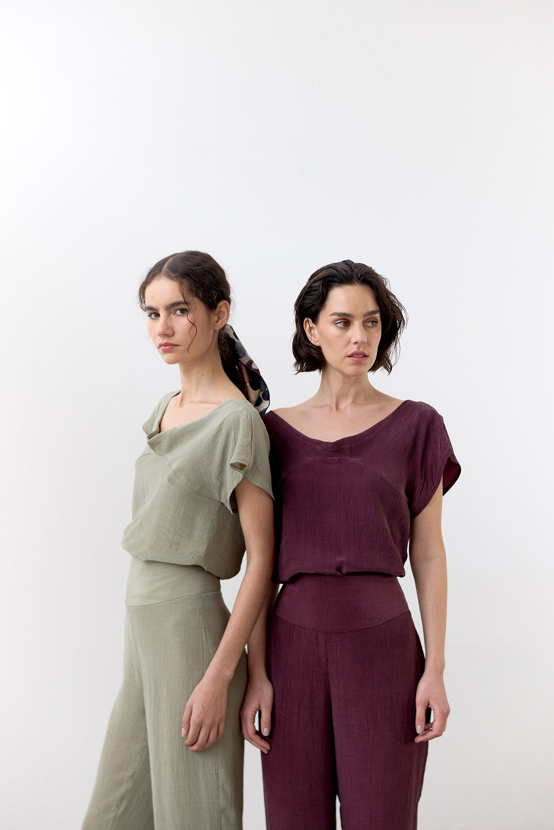 Crinkled Lyocell Top - Vino
