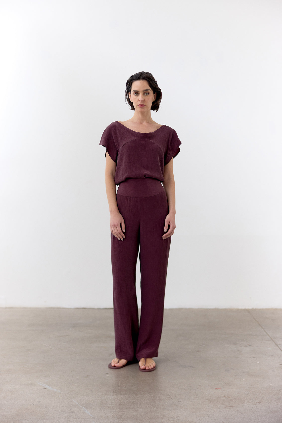 Crinkled Lyocell Top - Vino