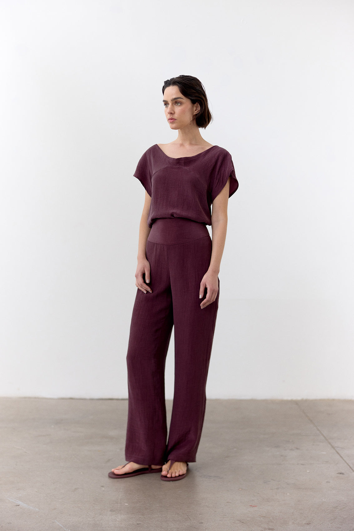 Crinkled Lyocell Top - Vino