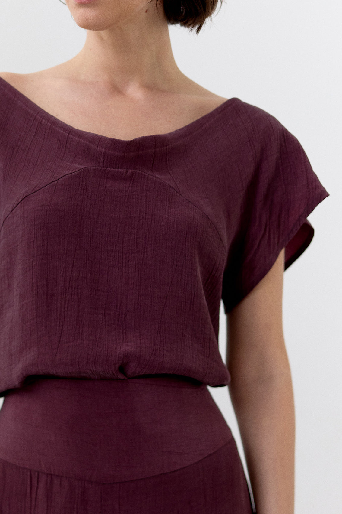 Crinkled Lyocell Top - Vino