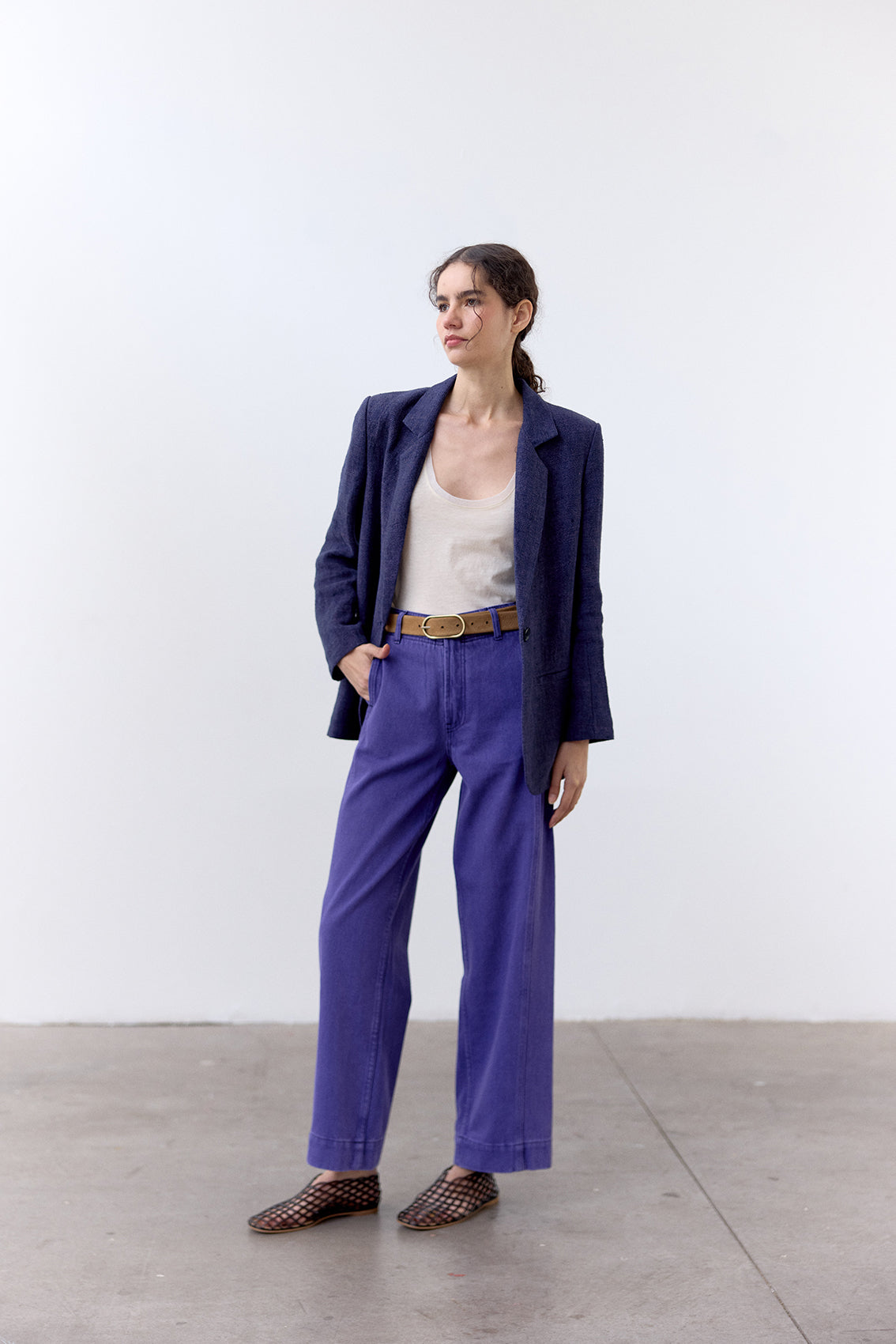 Single-Breasted Linen Blazer - Arándano