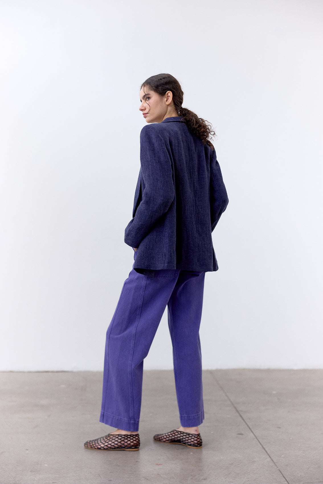 Single-Breasted Linen Blazer - Arándano
