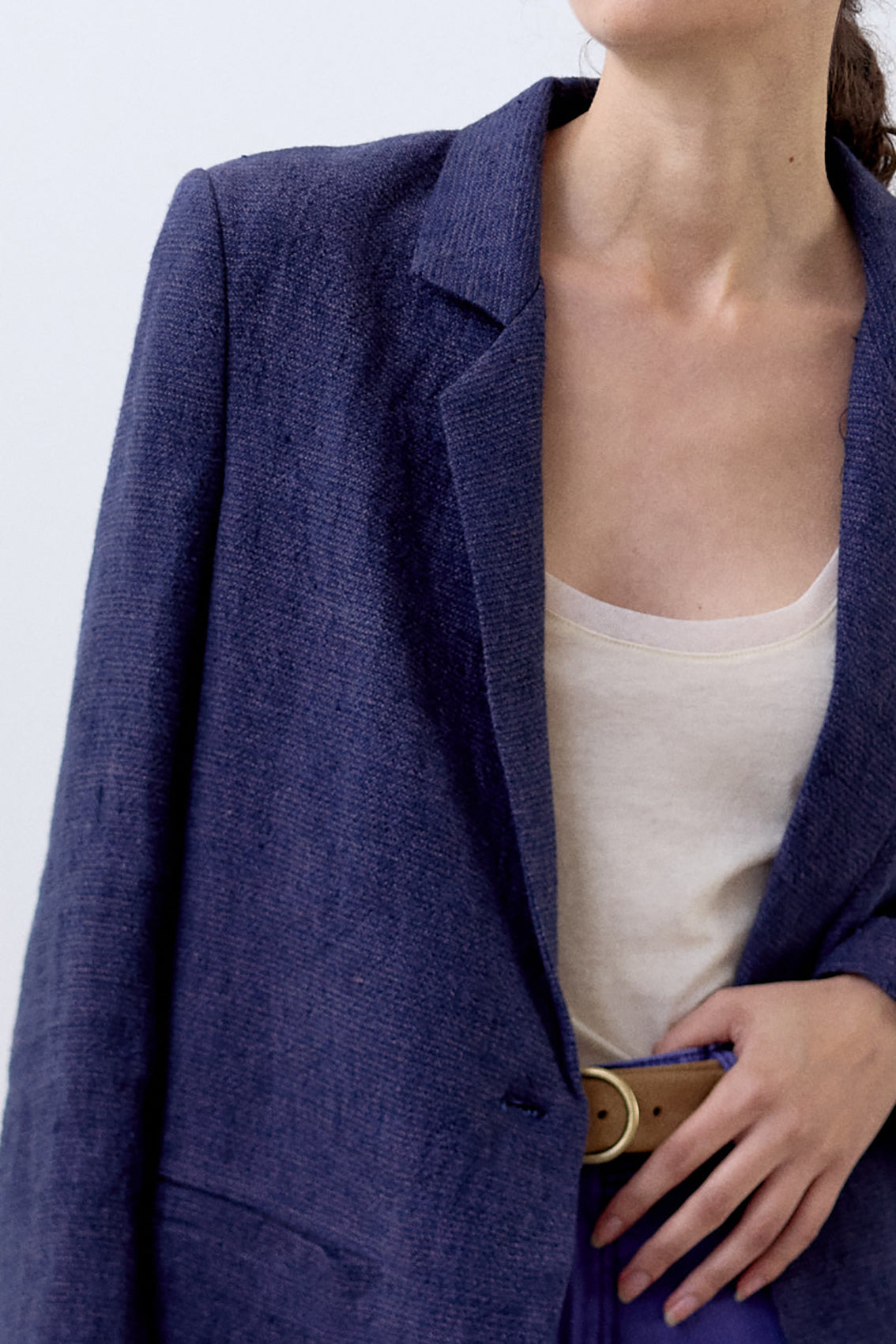 Single-Breasted Linen Blazer - Arándano