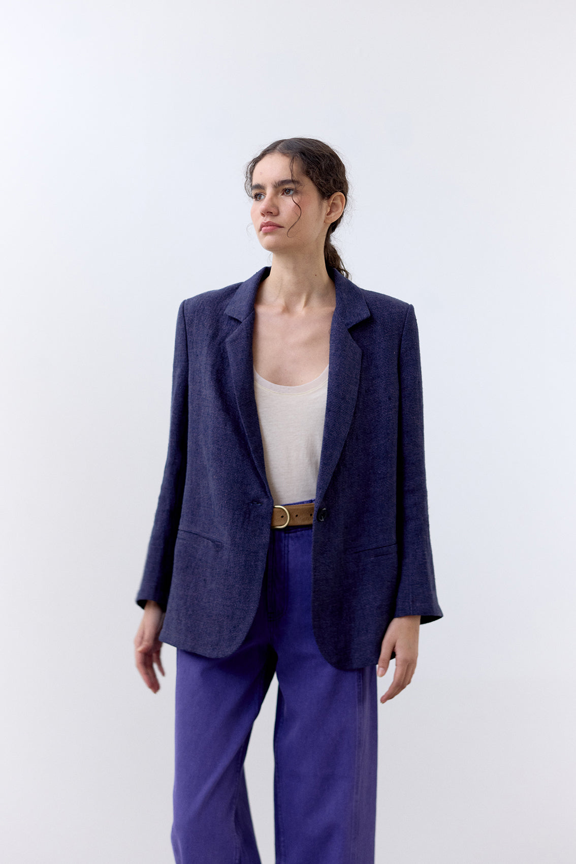 Single-Breasted Linen Blazer - Arándano