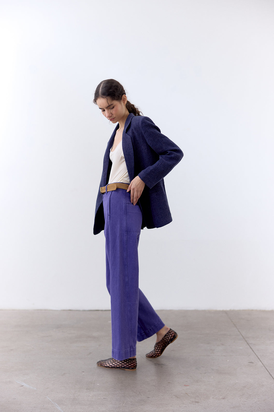 Single-Breasted Linen Blazer - Arándano