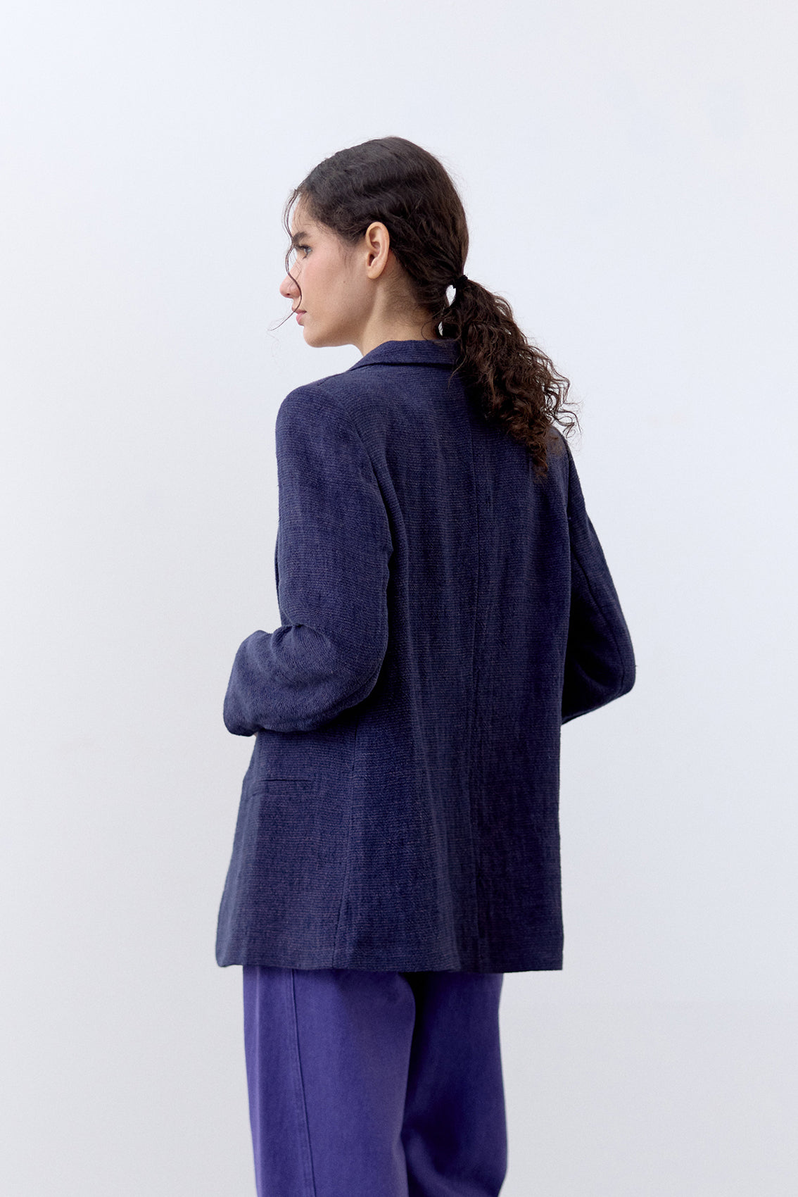 Single-Breasted Linen Blazer - Arándano