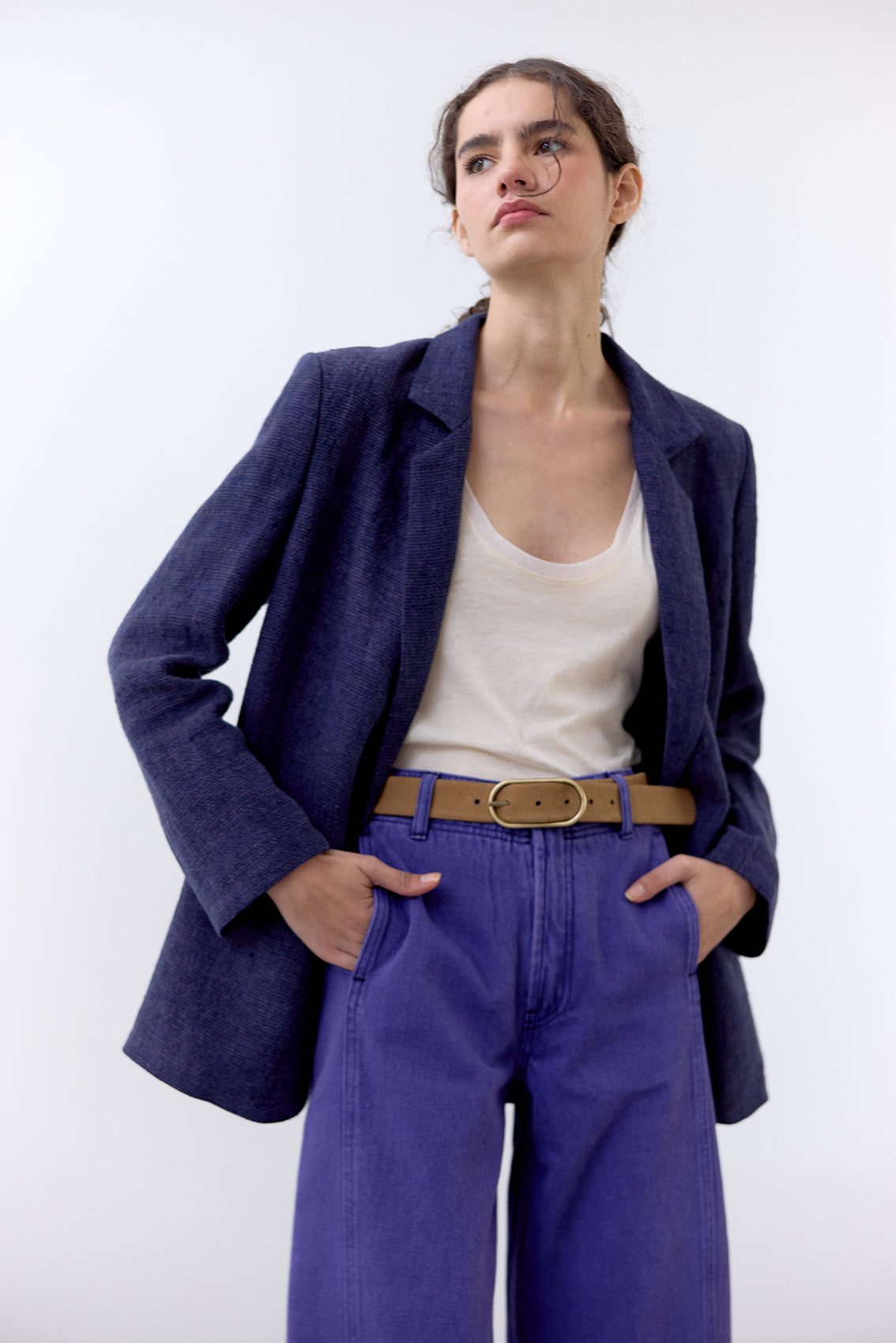 Single-Breasted Linen Blazer - Arándano